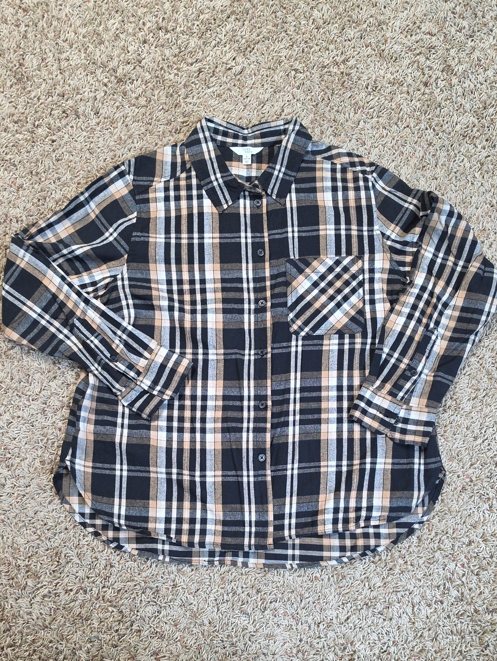 Time and Tru Black & Tan Plaid Button-Down Shirt